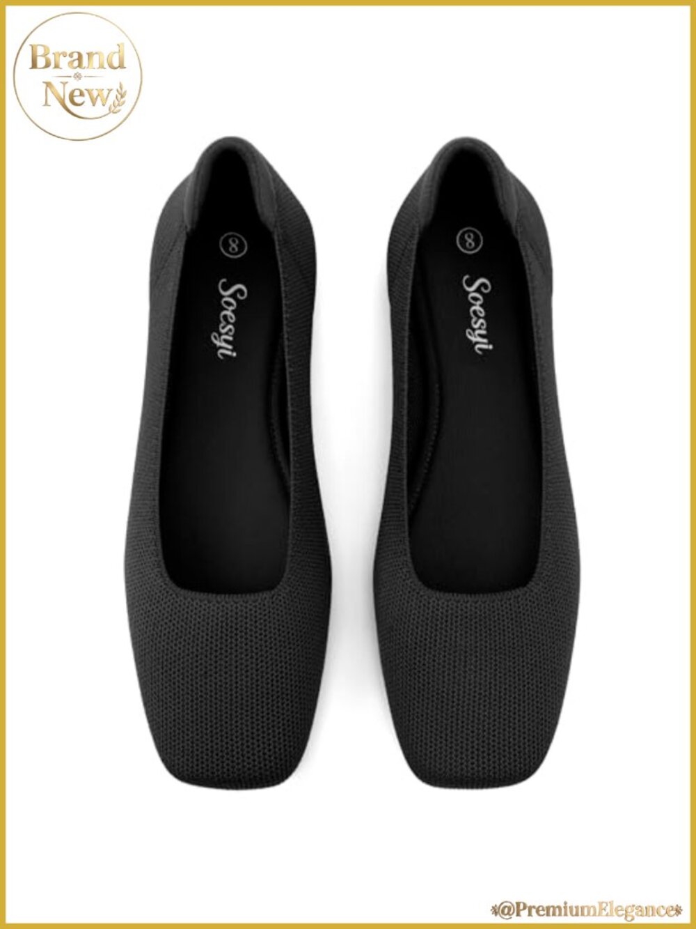 Washable Knit Ballet Flats Slip-On Square Toe Shoes for Women Office Casual